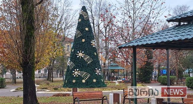 ოზურგეთში საახალწლო დეკორაციებს ამონტაჟებენ