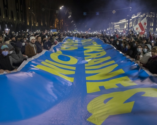 Фоторепортаж: Третий день акции в поддержку Украины в Тбилиси
