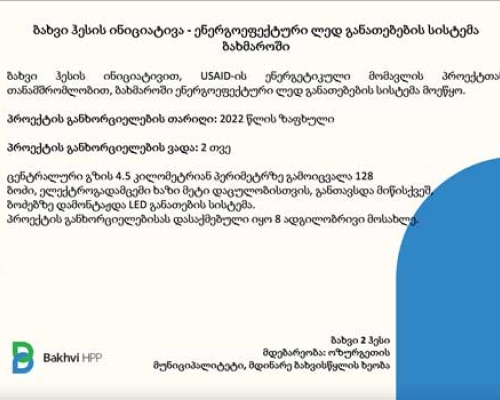 ბახვი ჰესის ინიციატივა – USAID-ის ეკონომიკური უსაფრთხოებისა და ენერგეტიკული მომავლის პროექტებთან პარტნიორობა და ერთობლივი პროექტები