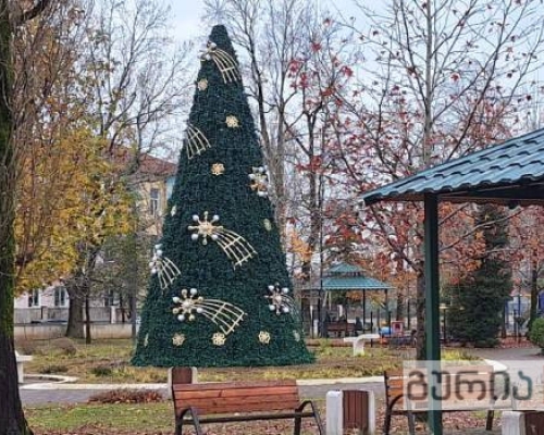 ოზურგეთში საახალწლო დეკორაციებს ამონტაჟებენ